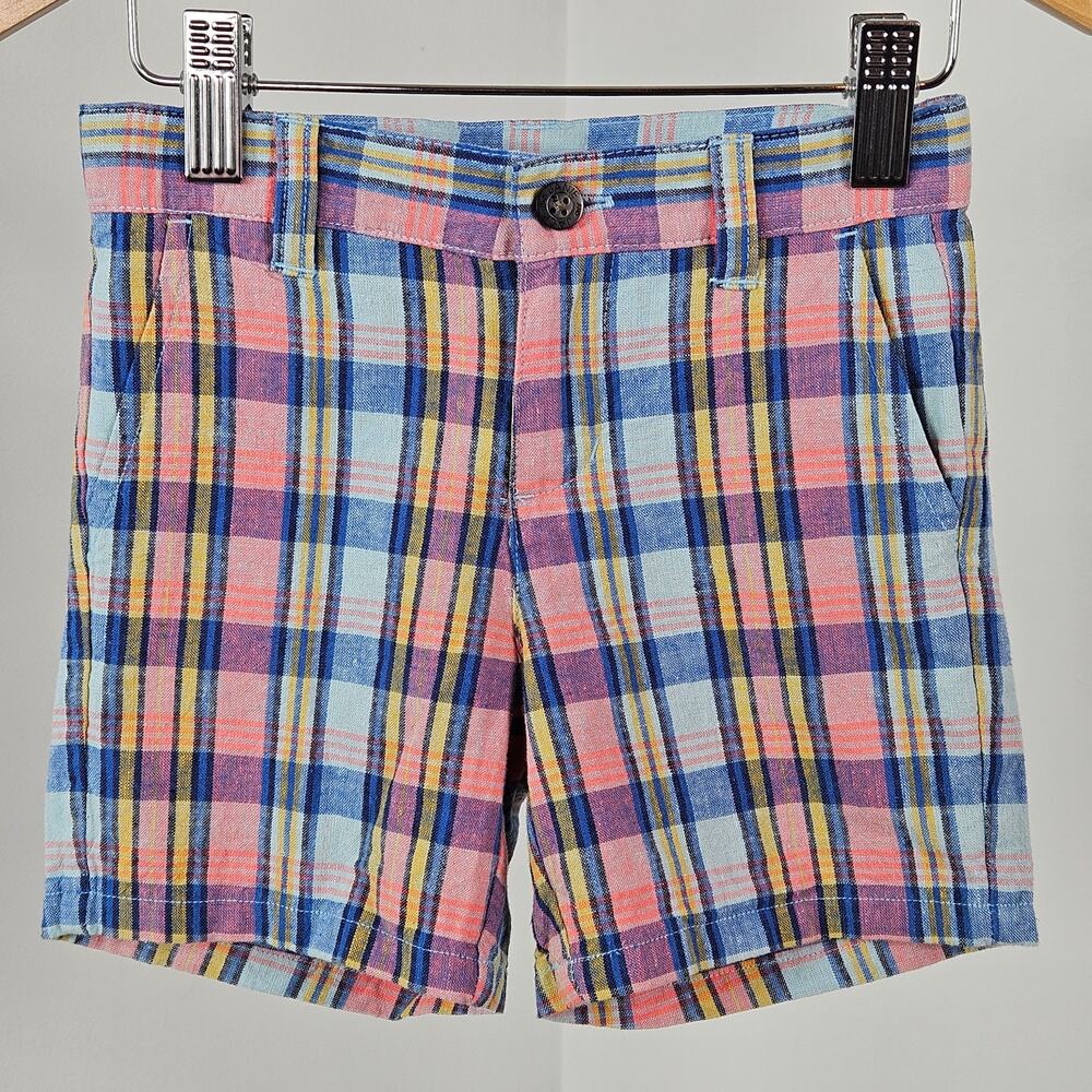 Janie and Jack Easter Plaid Shorts Pink Blue Linen Blend Spring | 2T